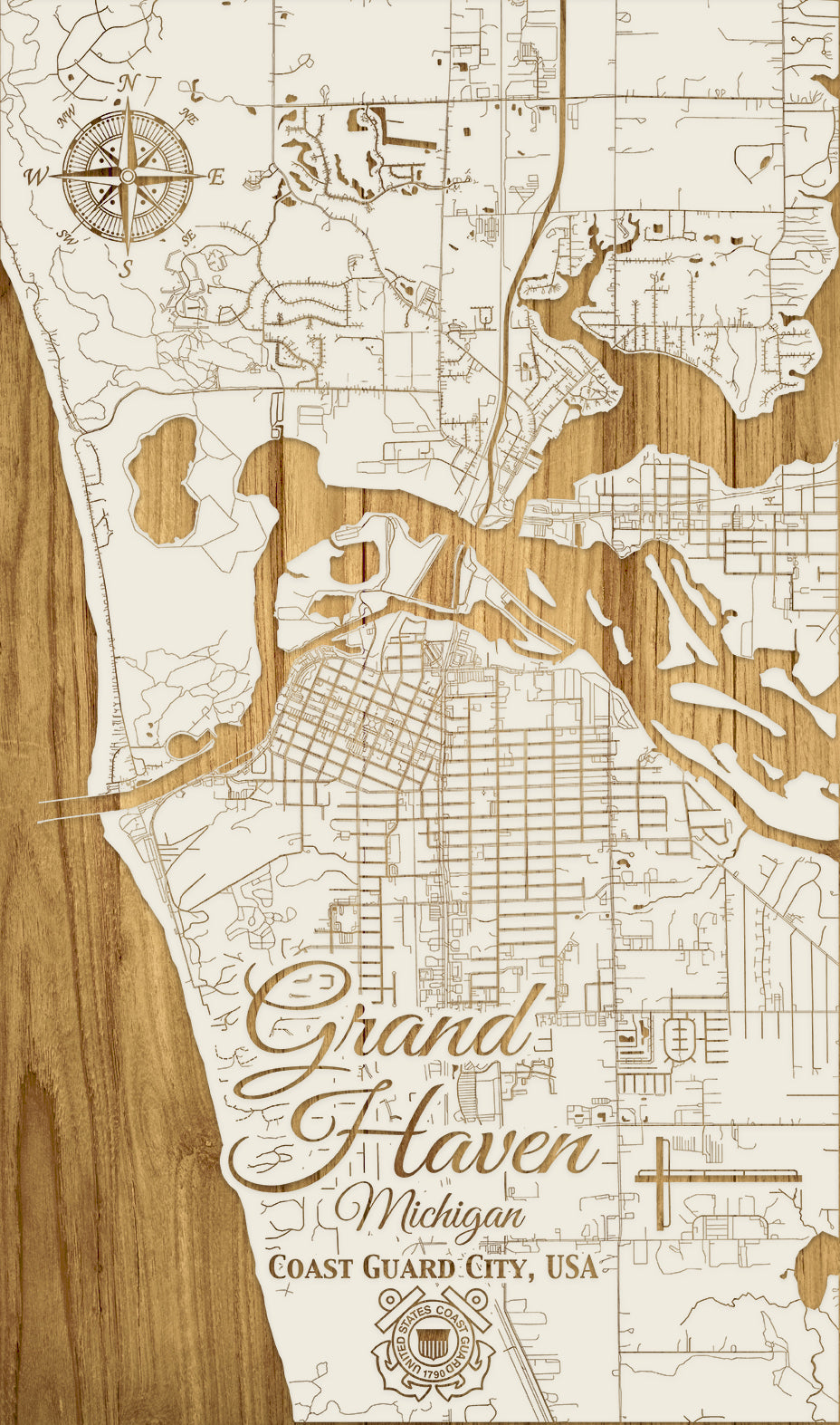 FP1833 Grand Haven MI Engraved Map Silver MI324 GrandHaven MI CoastGuard 0001 PapierBlanc 