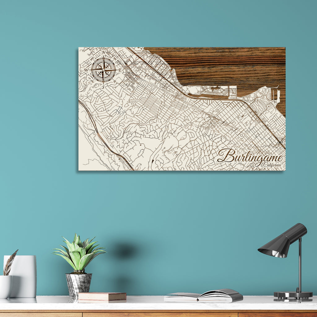 Burlingame, California Street Map Fire & Pine