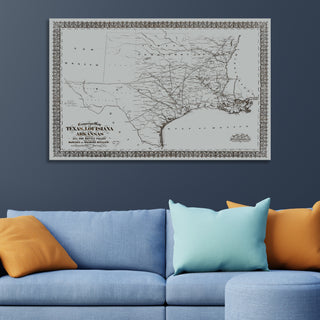 1871 Campaign Map of Texas Louisiana and Arkansas - Fire & Pine