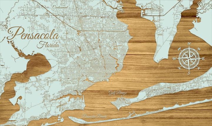 Pensacola, FL Engraved Map (Standard)