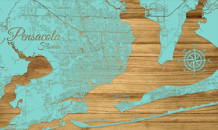 Pensacola, FL Engraved Map (Standard)