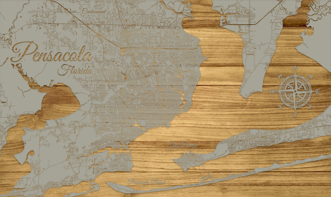 Pensacola, FL Engraved Map (Standard)