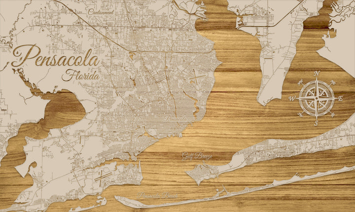 Pensacola, FL Engraved Map (Standard)
