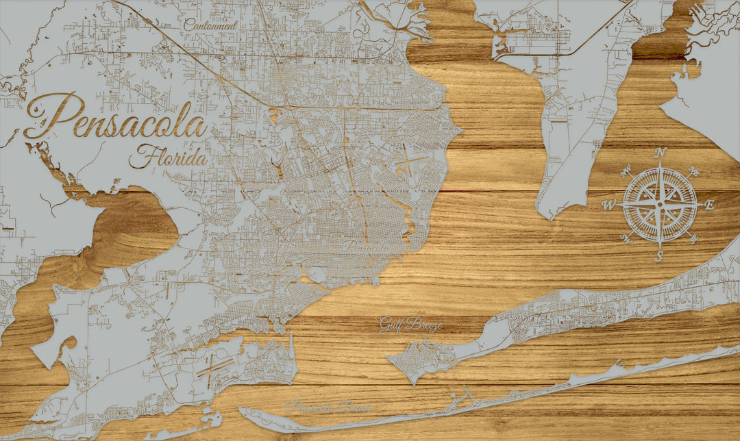Pensacola, FL Engraved Map (Standard)