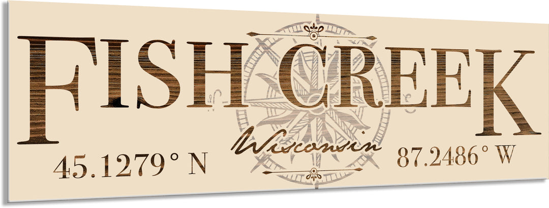 FP0151 - Fish Creek, WI Compass Engraved Stick (Bronze)