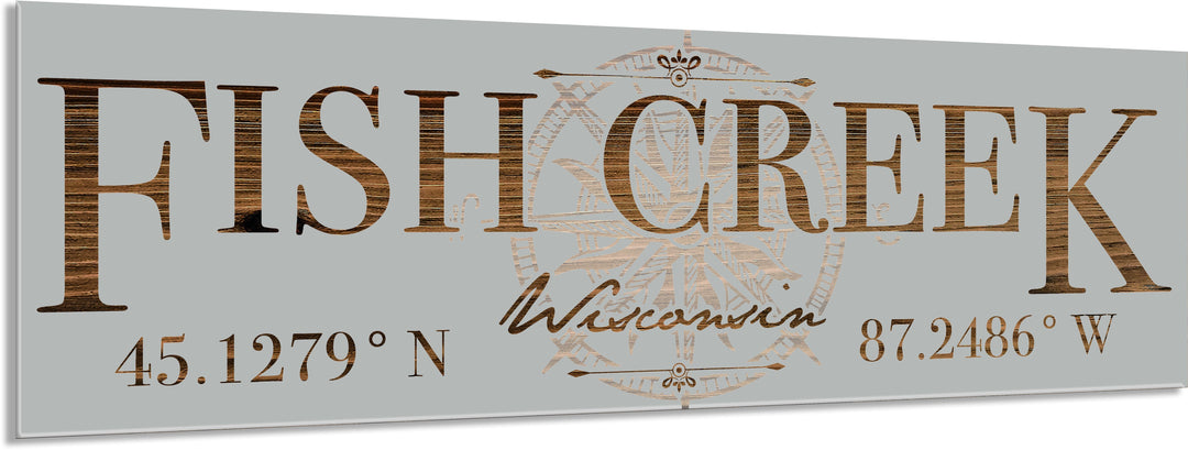 FP0151 - Fish Creek, WI Compass Engraved Stick (Bronze)