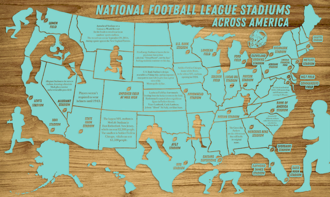 FP0592 - National Football League Stadiums Across America Engraved Map (Collective)