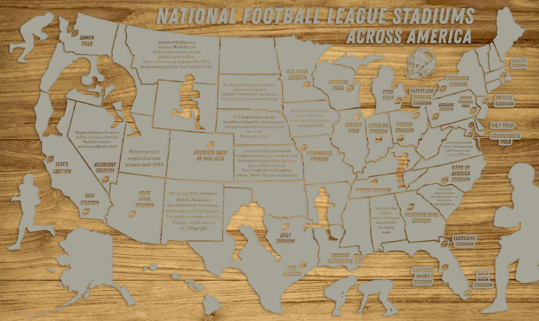 FP0592 - National Football League Stadiums Across America Engraved Map (Collective)