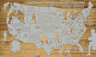 Exclusive - National Football League Stadiums Across America Engraved Wood Wall Map
