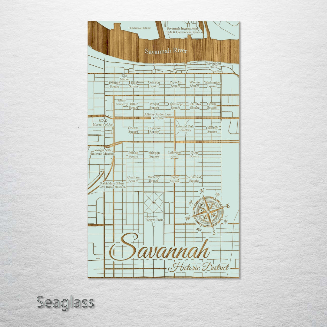 Squares of Savannah, Georgia Engraved Map (Gold)