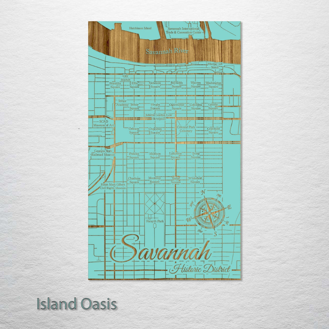Squares of Savannah, Georgia Engraved Map (Gold)