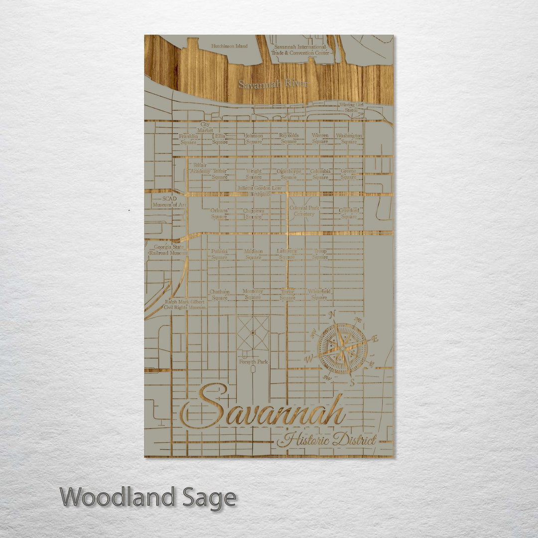 Squares of Savannah, Georgia Engraved Map (Gold)