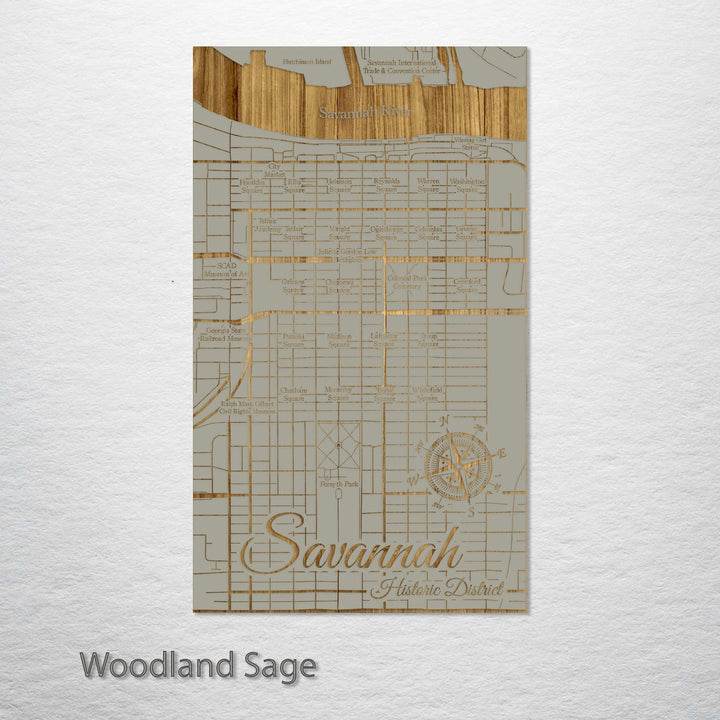 Squares of Savannah, Georgia Engraved Map (Gold)