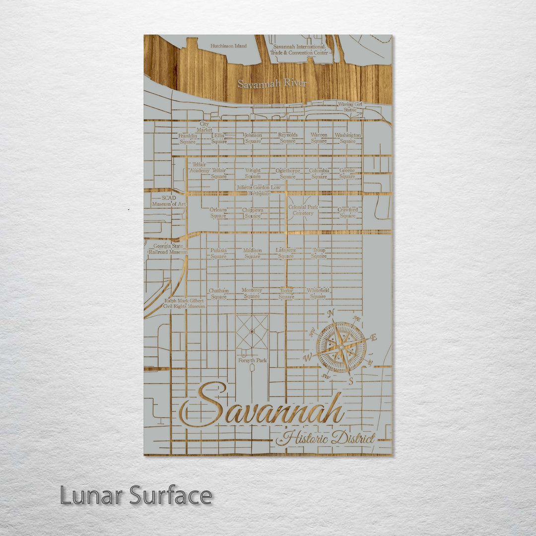 Squares of Savannah, Georgia Engraved Map (Gold)