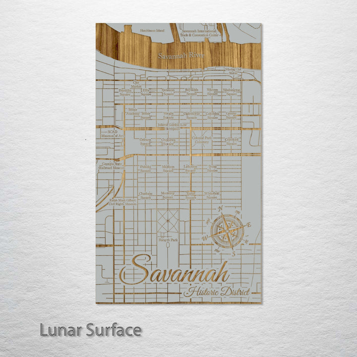 Squares of Savannah, Georgia Engraved Map (Gold)