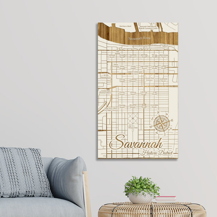 Squares of Savannah, Georgia Engraved Map (Gold)