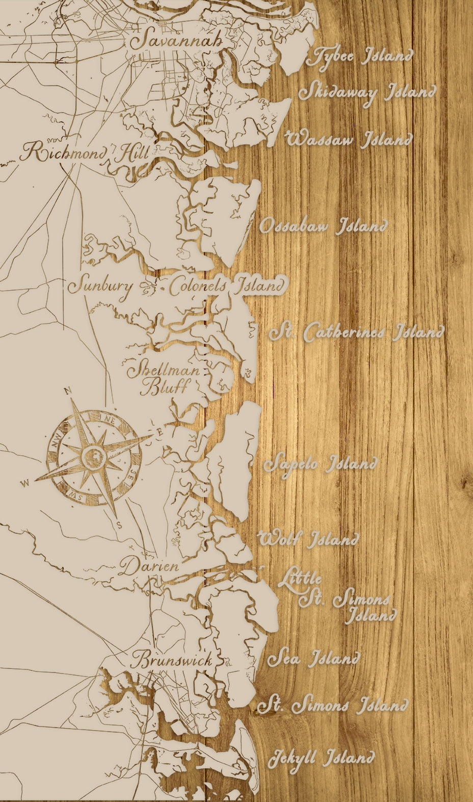 FP0488 - Savannah to Jekyll Island Engraved Map (Bronze)