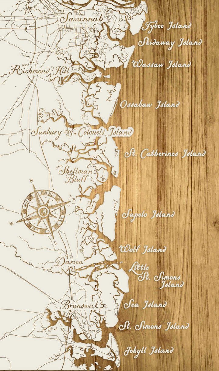 FP0488 - Savannah to Jekyll Island Engraved Map (Bronze)