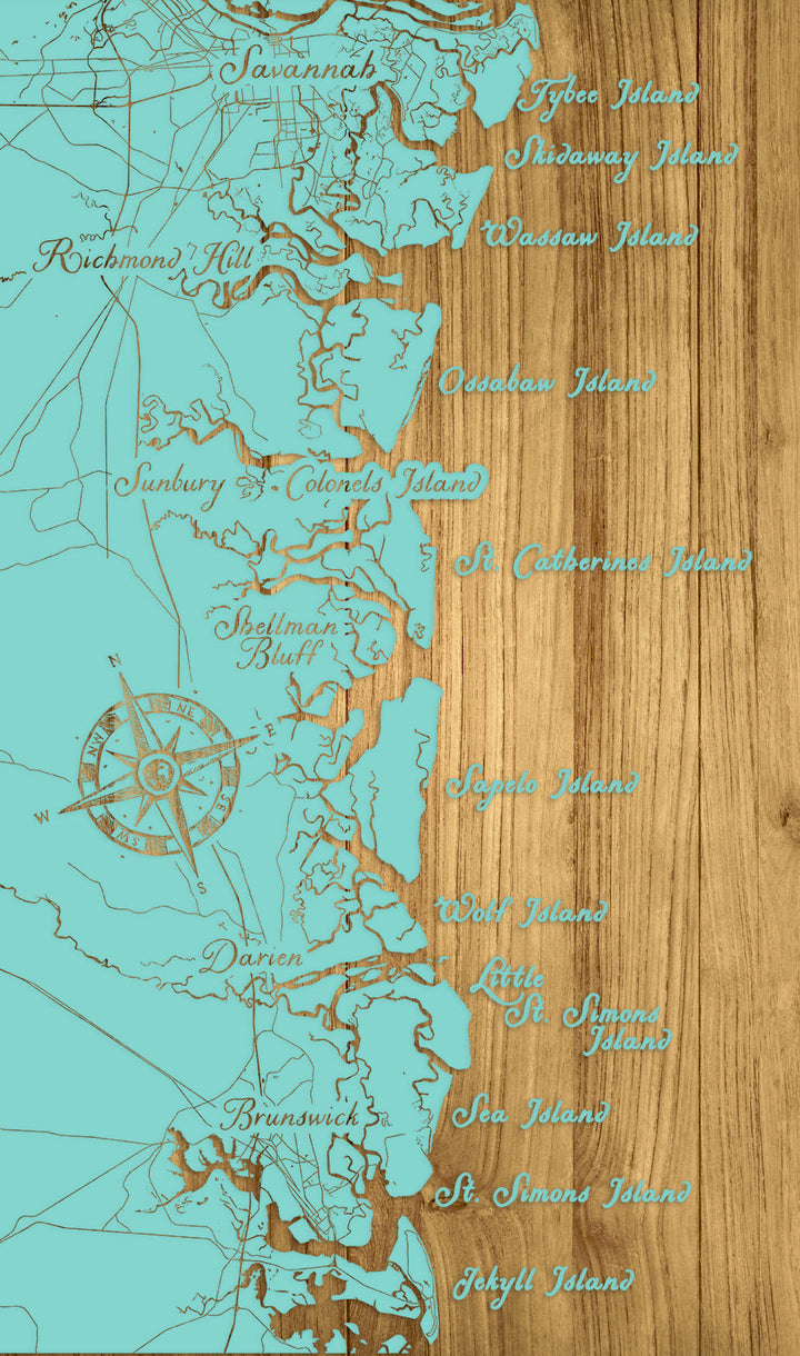 FP0488 - Savannah to Jekyll Island Engraved Map (Bronze)