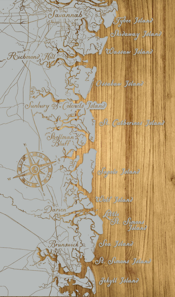 FP0488 - Savannah to Jekyll Island Engraved Map (Bronze)
