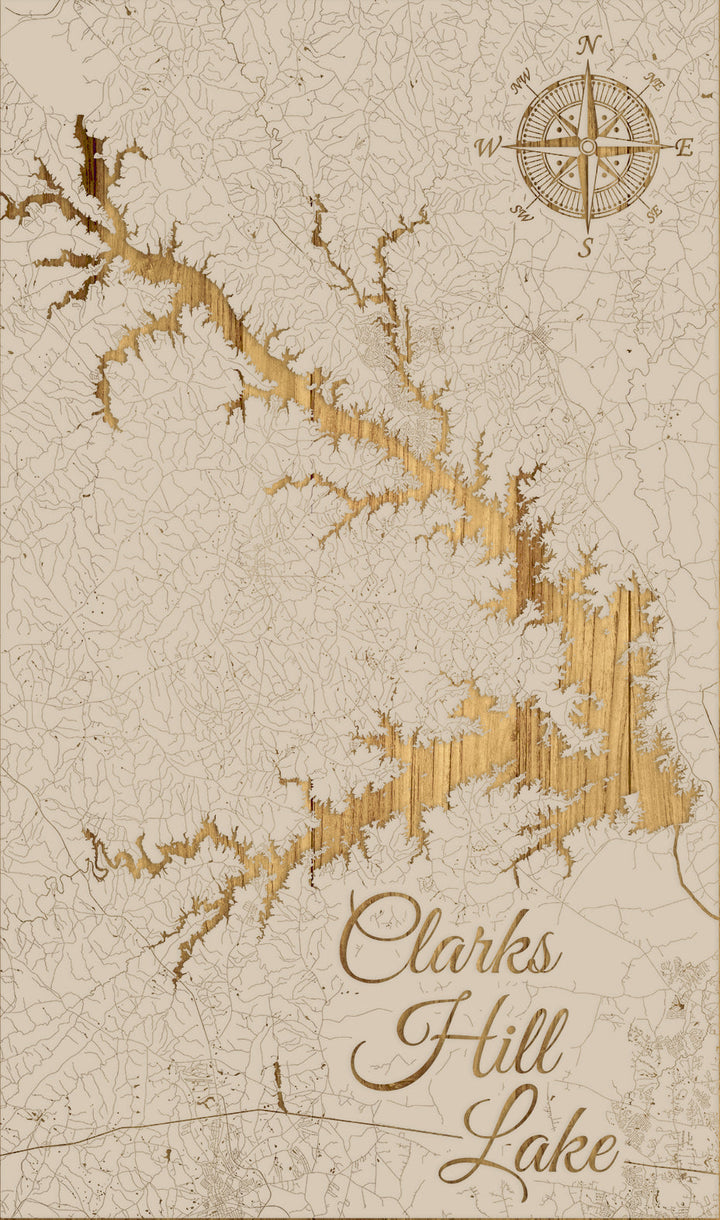 FP0459 - Clarks Hill Lake, GA Engraved Map (Standard)