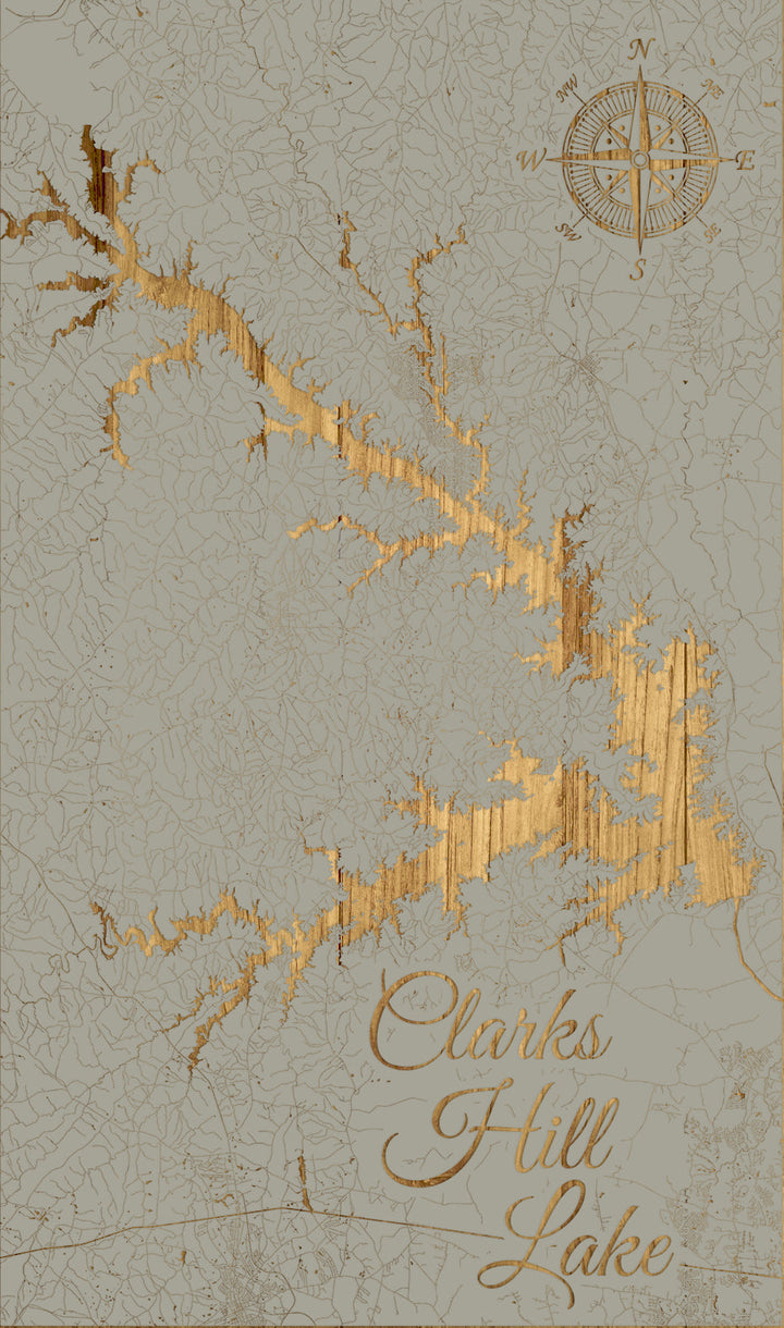 FP0459 - Clarks Hill Lake, GA Engraved Map (Standard)