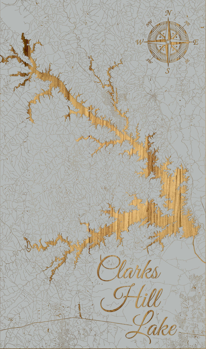 FP0459 - Clarks Hill Lake, GA Engraved Map (Standard)