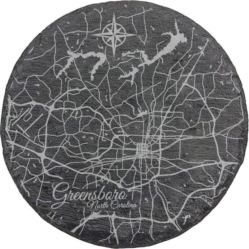 Greensboro, North Carolina Round Slate Coaster Fire & Pine
