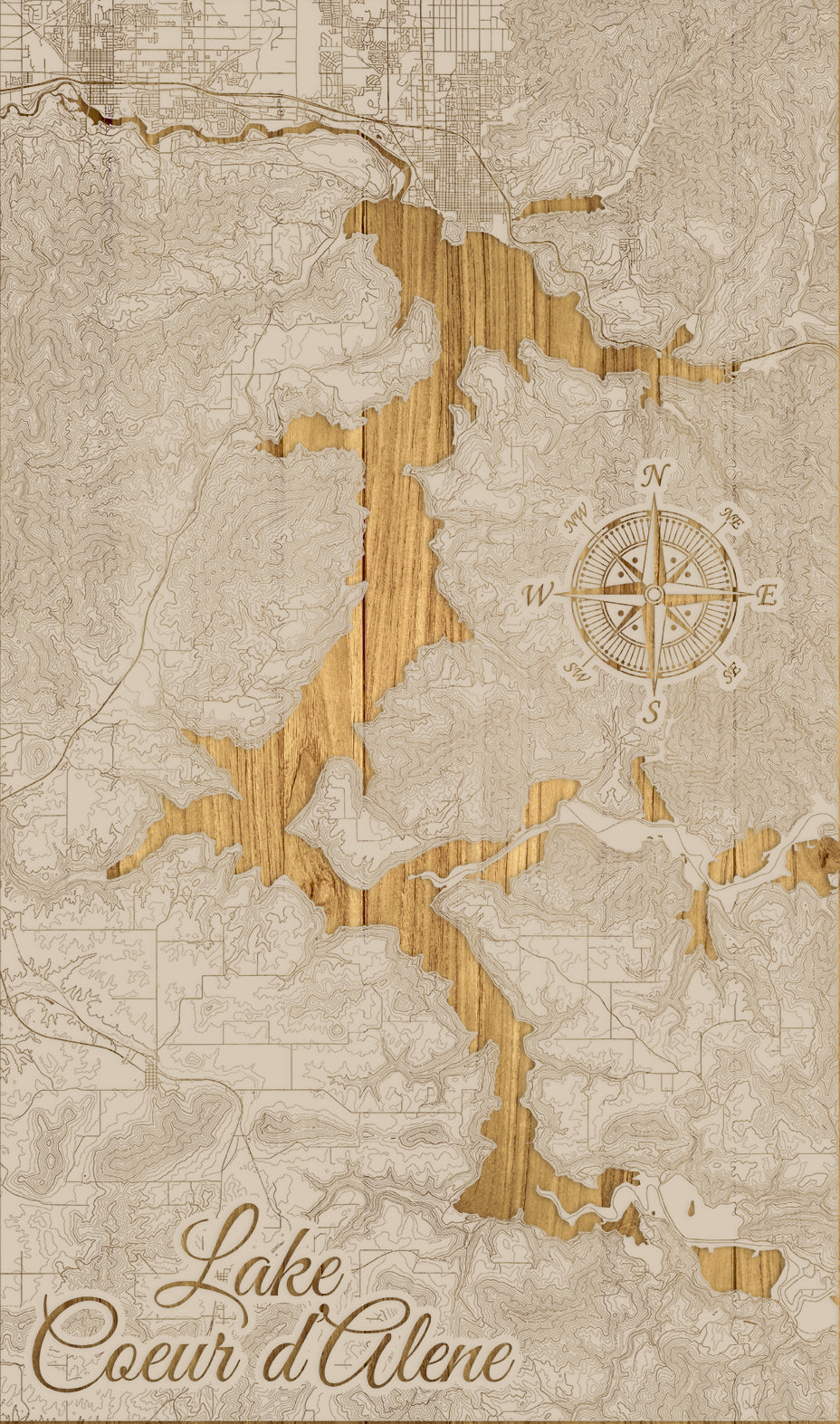 FP1191 - Lake Coeur d'Alene, ID Engraved Map (Standard)
