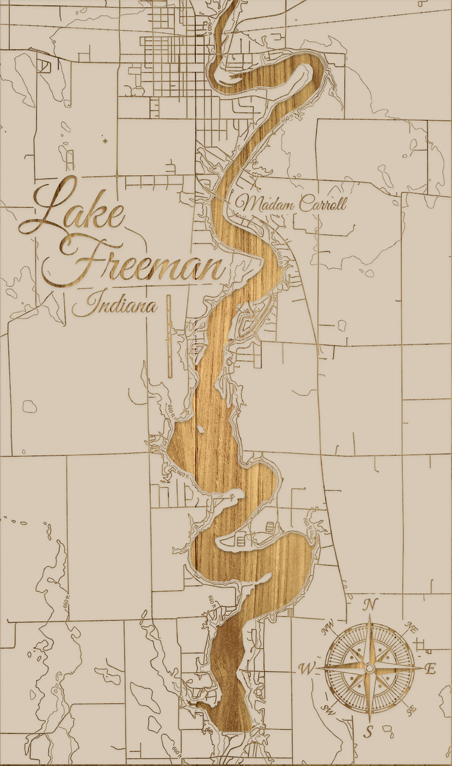 FP0976 - Lake Freeman, IN Engraved Map (Standard)