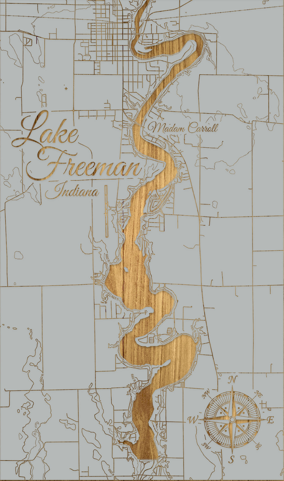 FP0976 - Lake Freeman, IN Engraved Map (Standard)
