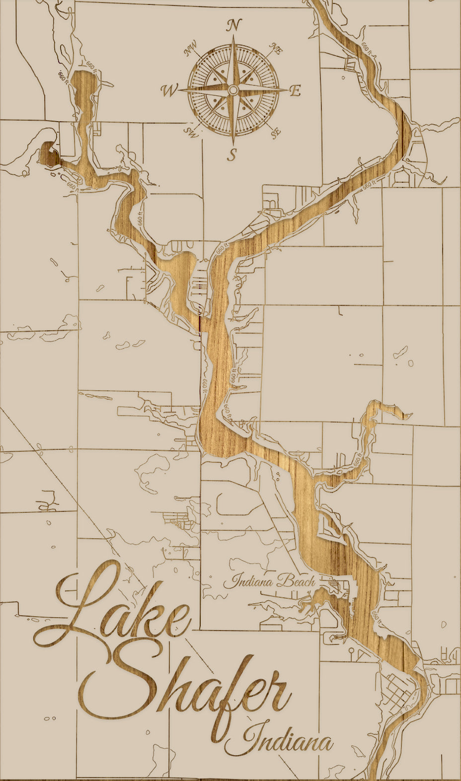 FP0976 - Lake Shafer, IN Engraved Map (Standard)