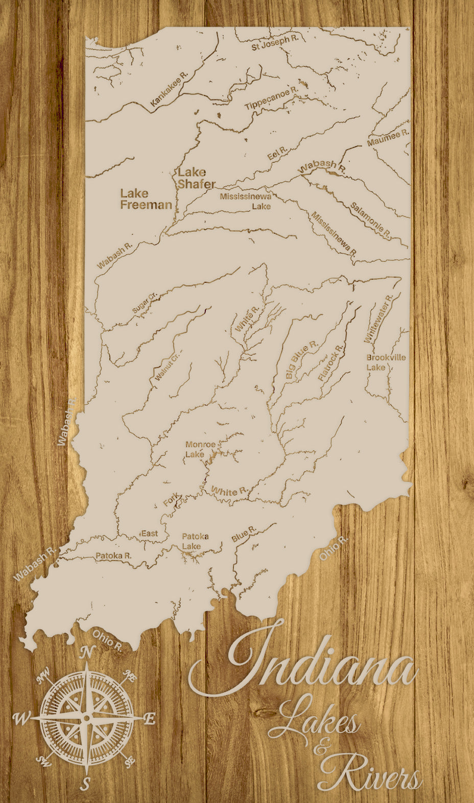 FP0976 - Indiana Lakes & Rivers, IN Engraved Map (Standard)