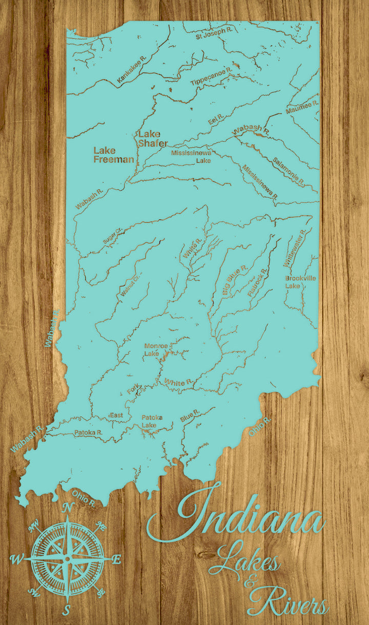 FP0976 - Indiana Lakes & Rivers, IN Engraved Map (Standard)