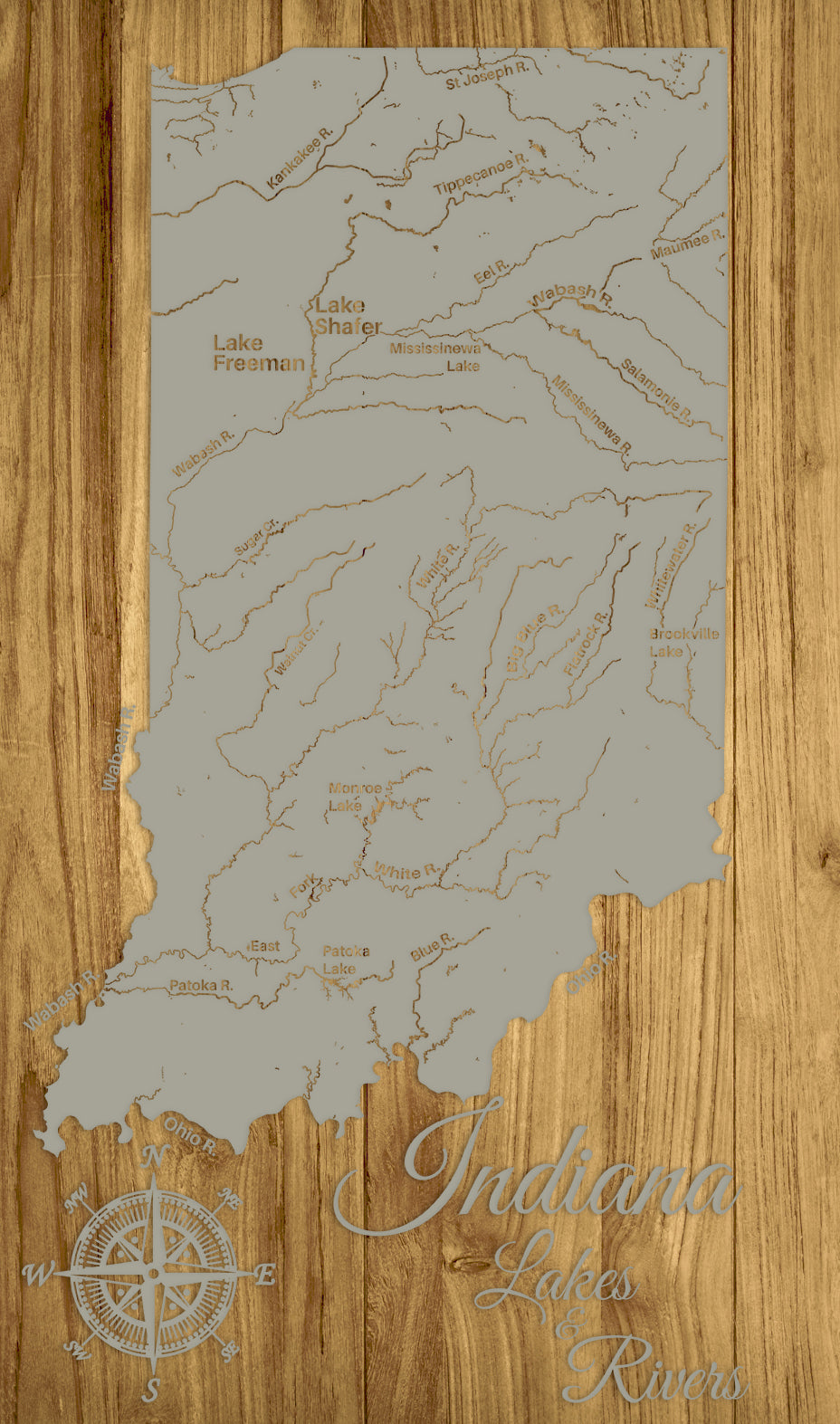 FP0976 - Indiana Lakes & Rivers, IN Engraved Map (Standard)