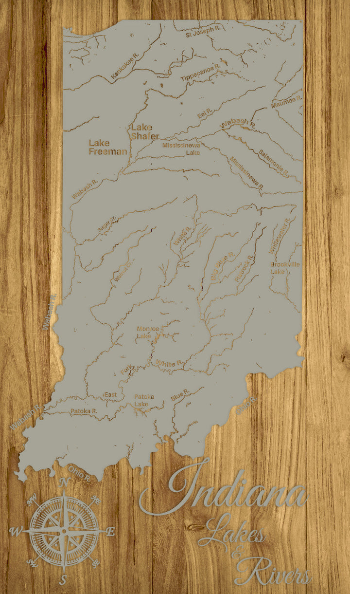 FP0976 - Indiana Lakes & Rivers, IN Engraved Map (Standard)