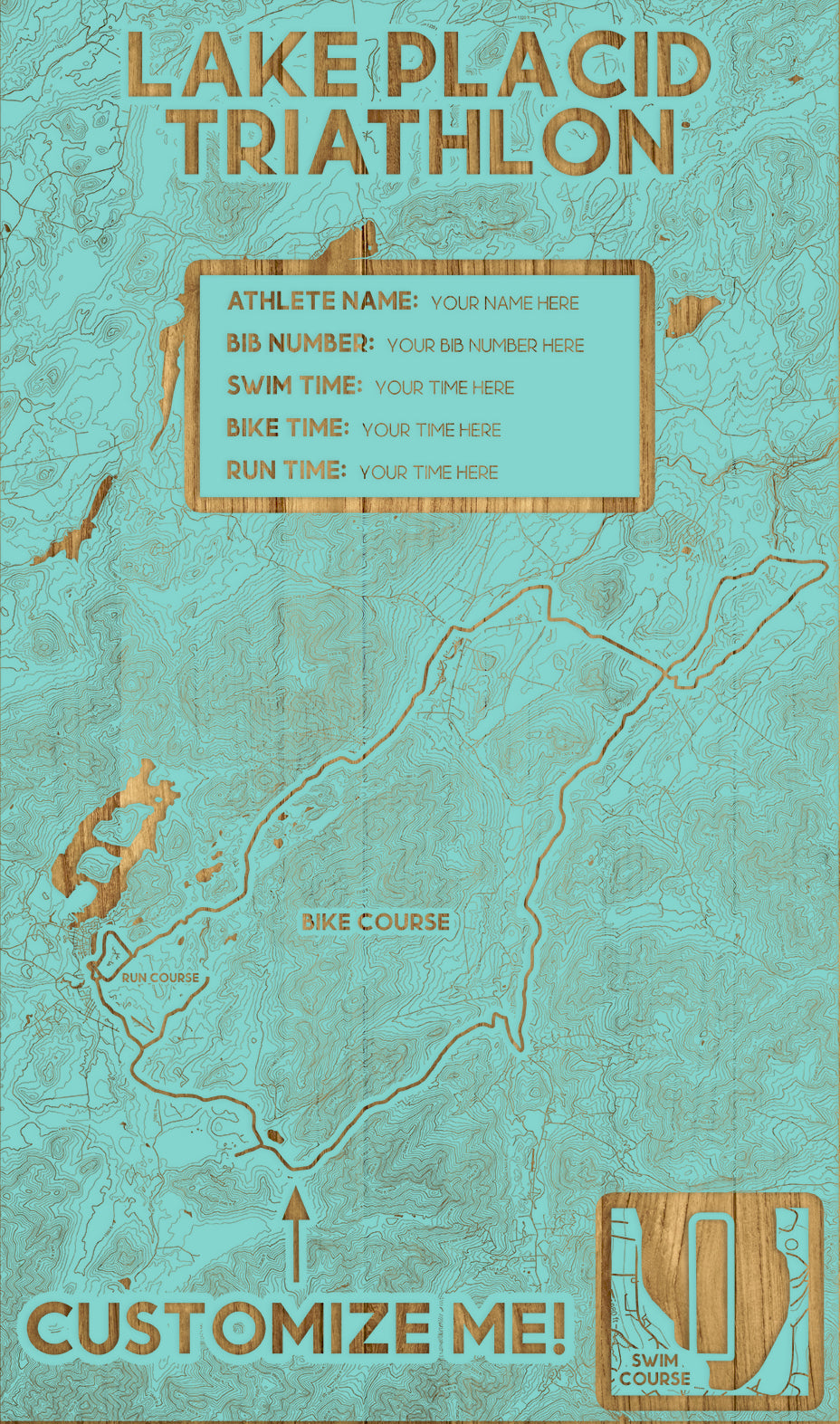 FP1112 - Lake Placid Triathlon Ironman, NY Engraved Map (Silver)