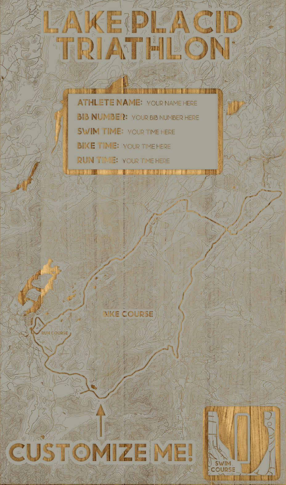 FP1112 - Lake Placid Triathlon Ironman, NY Engraved Map (Silver)
