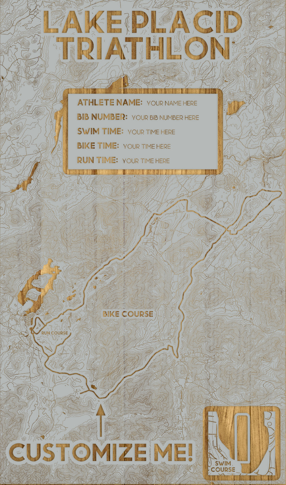 FP1112 - Lake Placid Triathlon Ironman, NY Engraved Map (Silver)