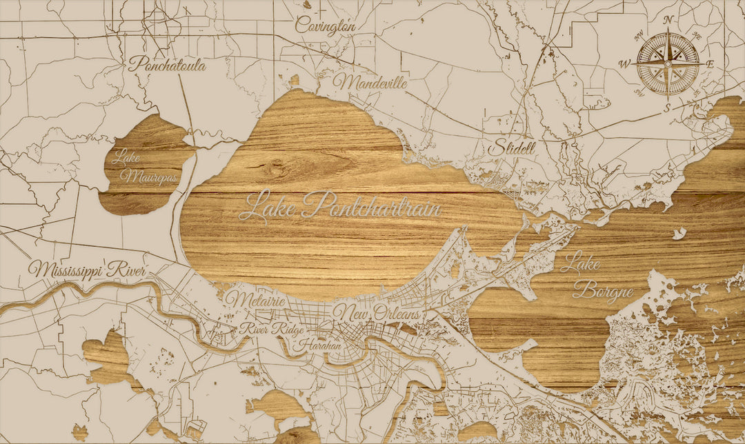 FP0540 - Lake Pontchartrain, LA Engraved Map (Standard)