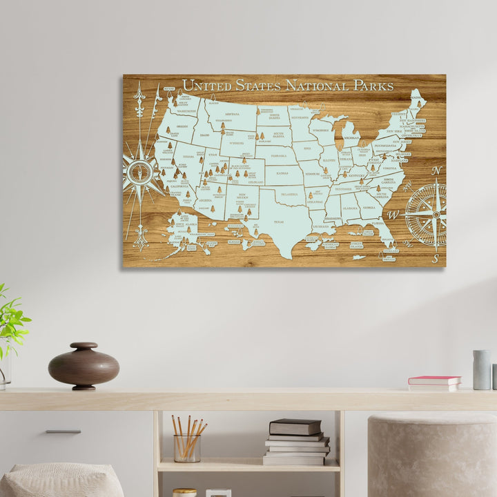 United States National Parks Engraved Map (Gold)