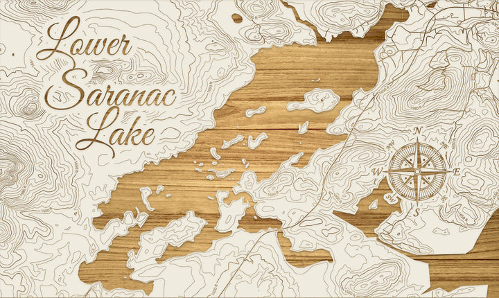 FP1112 - Lower Saranac Lake, NY Engraved Map (Silver)