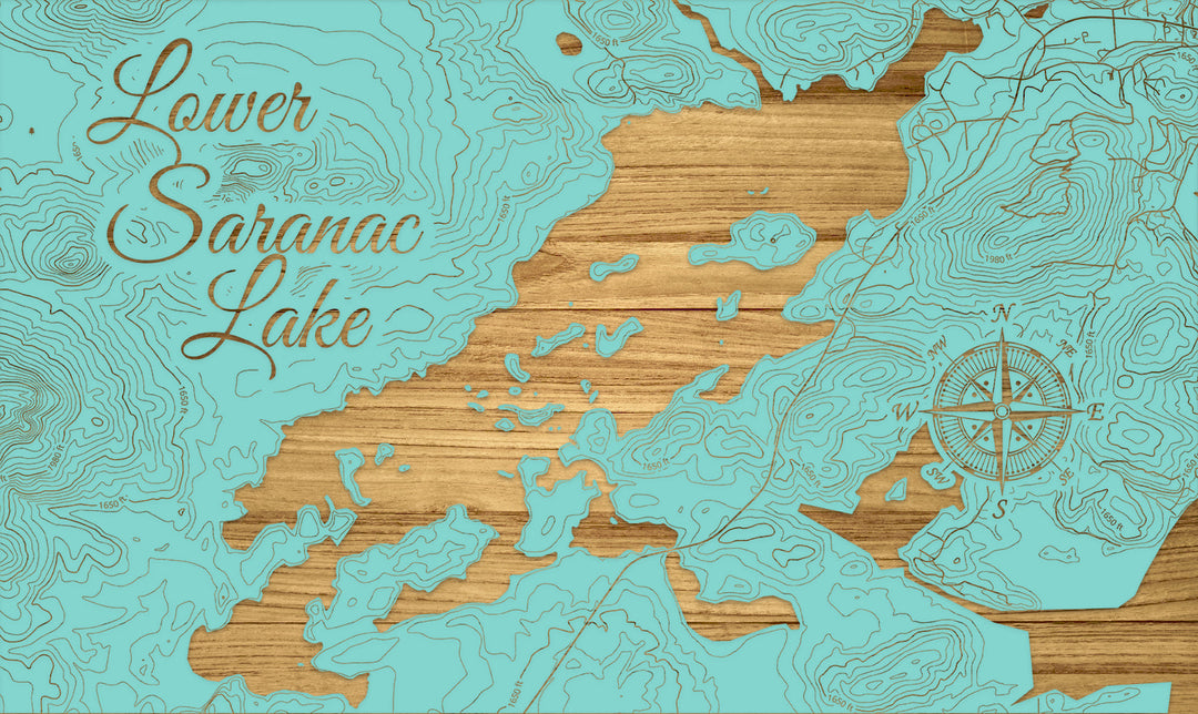 FP1112 - Lower Saranac Lake, NY Engraved Map (Silver)