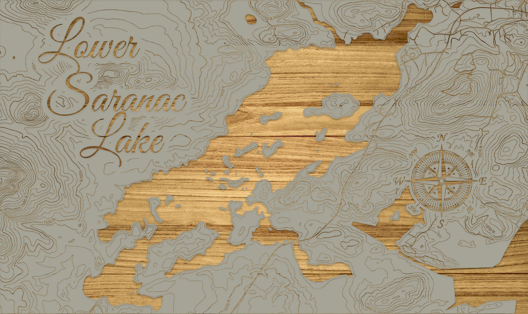 FP1112 - Lower Saranac Lake, NY Engraved Map (Silver)