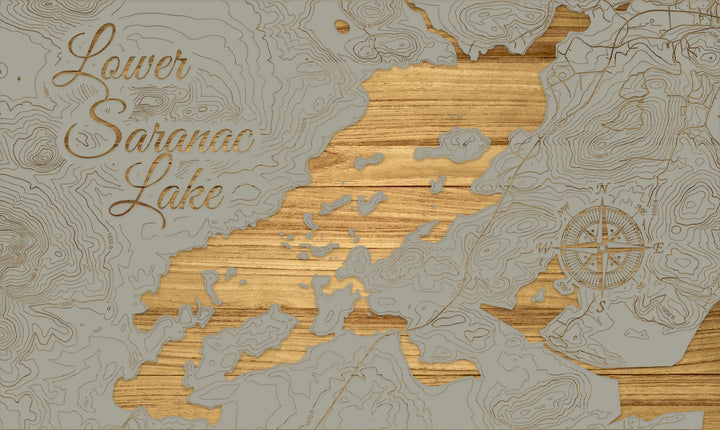 FP1112 - Lower Saranac Lake, NY Engraved Map (Silver)