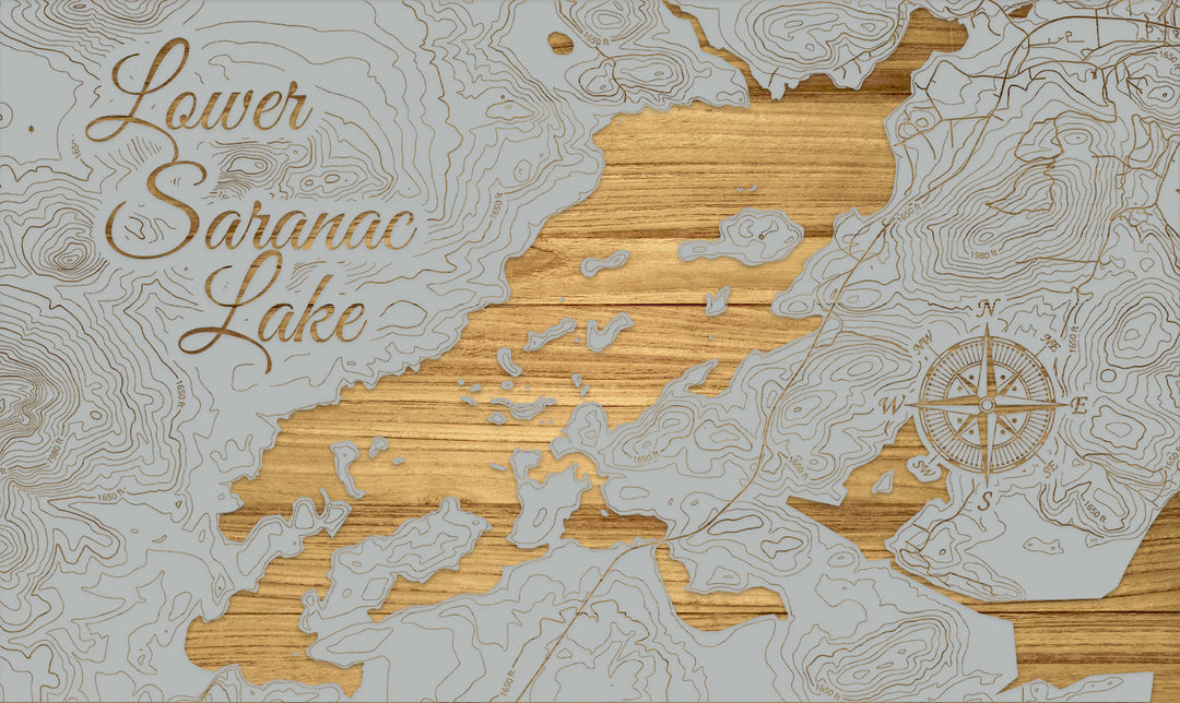 FP1112 - Lower Saranac Lake, NY Engraved Map (Silver)