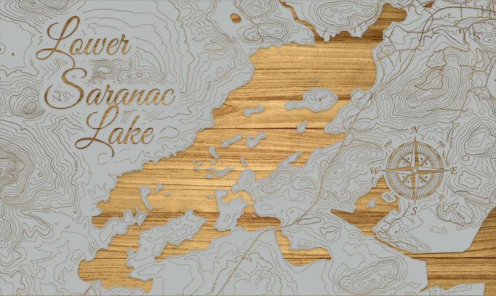 FP1112 - Lower Saranac Lake, NY Engraved Map (Silver)