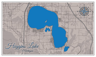 FP2101 - Higgins Lake, MI Printed Metal Map (Standard)