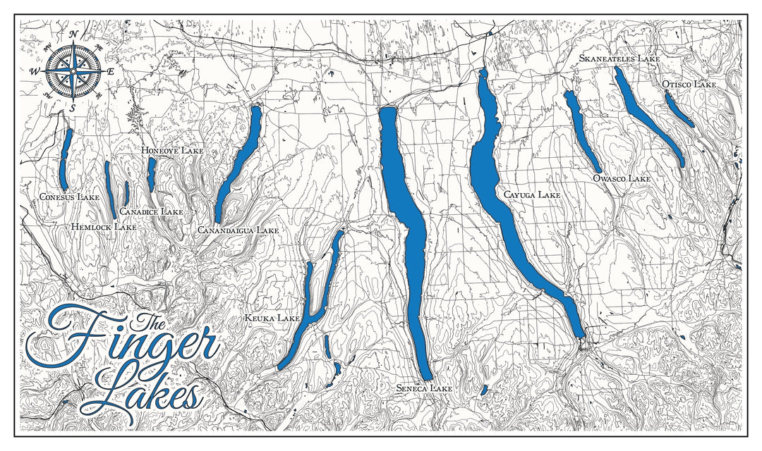 Finger Lakes, NY Printed Metal Map (Standard)