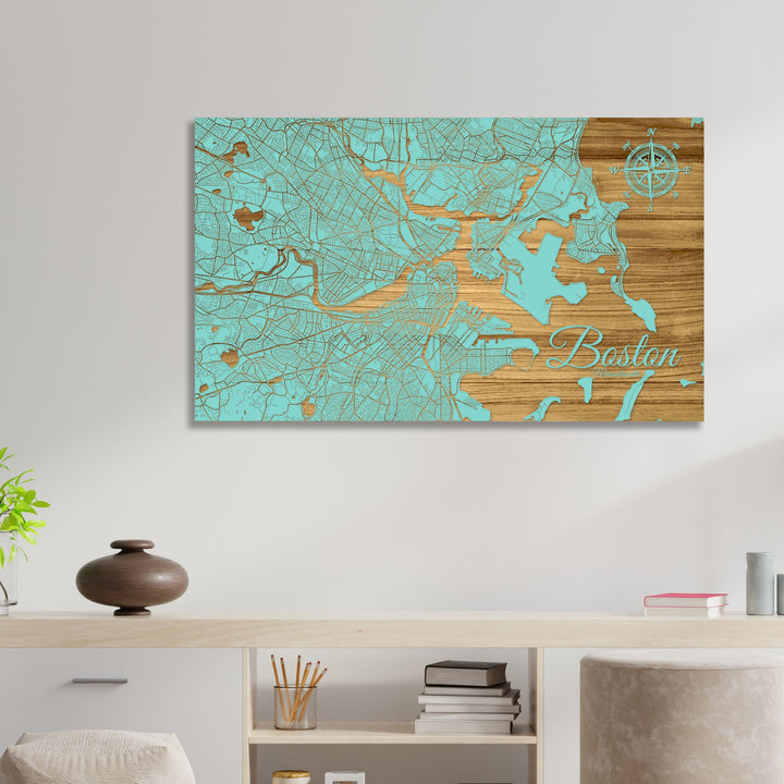 Boston Massachusetts Engraved Map (Gold)